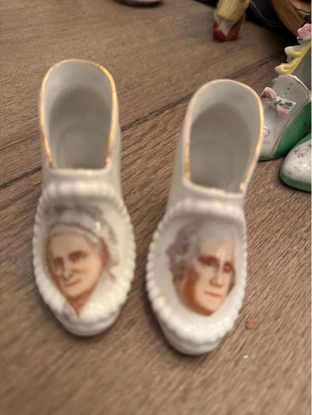 Vintage George & Martha Washington Porcelain Shoe Pair, Souvenir